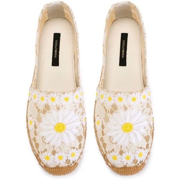 Dolce & Gabbana daisy white lace espadrille flats loafers slip-ons IT 37 US 7